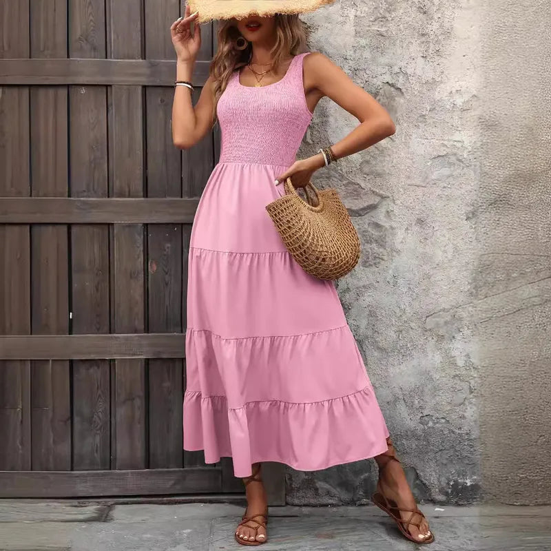 Sleeveless U-Neck Splicing Maxi Dress