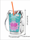 Cute Silver Color Straw Drink Shape Women's Crossbody Bag, Unique Cartoon Design Shoulder