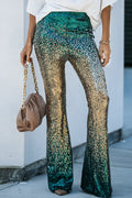 Green Black & Gold Gradient Sequinned Flared Trousers