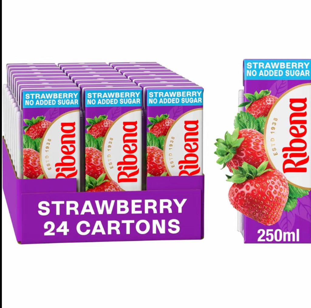 Ribena-Fruit Juice Drink 24 Pack (24 x 250ml Cartons)- Blackcurrant, Strawberry I Real Fruit