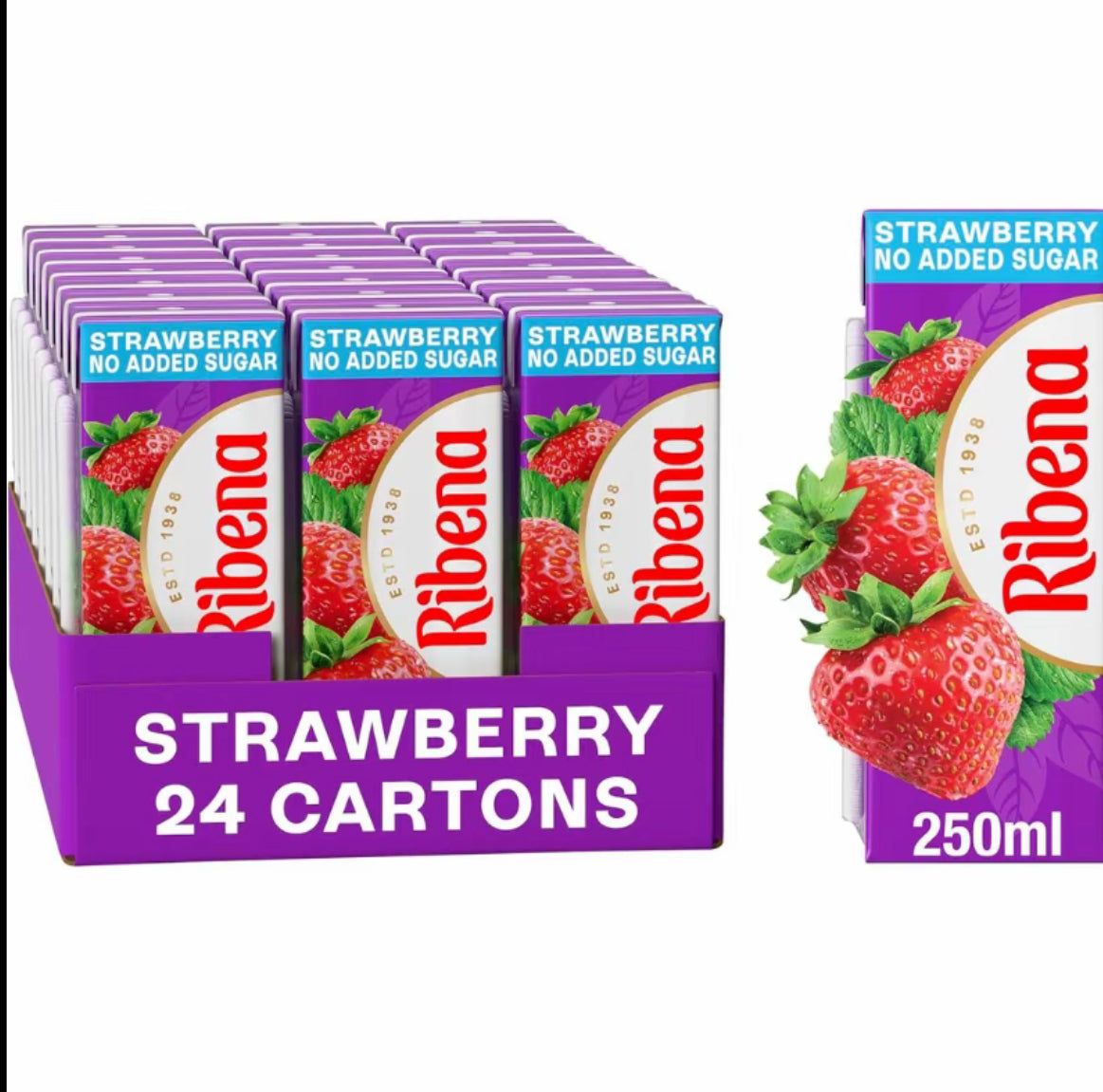 Ribena-Fruit Juice Drink 24 Pack (24 x 250ml Cartons)- Blackcurrant, Strawberry I Real Fruit