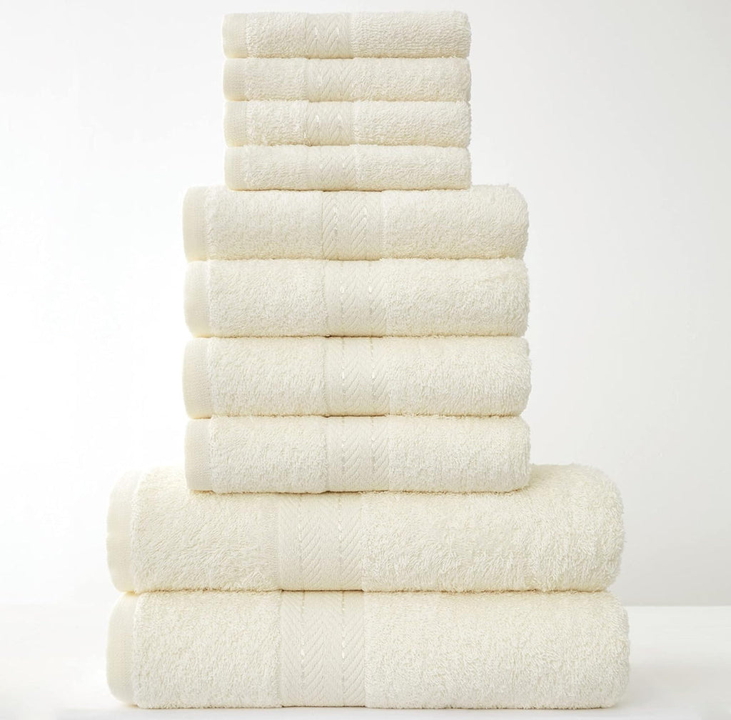 Towels Family Bale Set - 10 Piece 100% Egyptian Cotton, 4x Face 4x Hand 2x Bath Towel