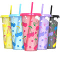 5pk Color Changing Cups, Plastic Cups with Lids and Straws,