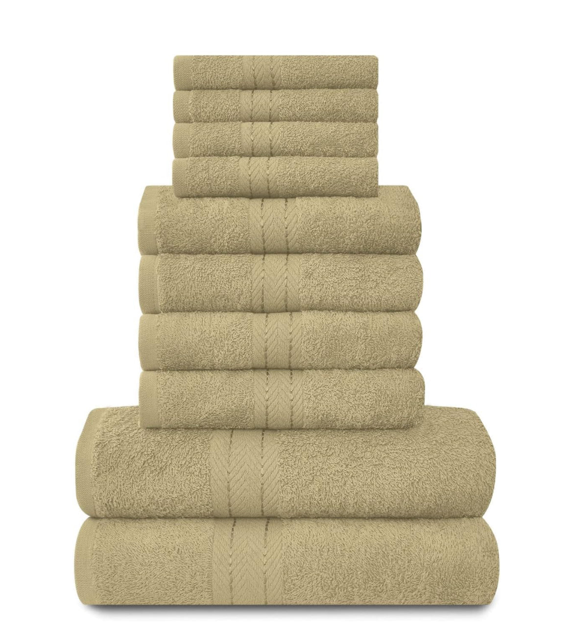 Towels Family Bale Set - 10 Piece 100% Egyptian Cotton, 4x Face 4x Hand 2x Bath Towel