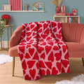 Waffle Fleece Heart Print Throw - Pink/Red